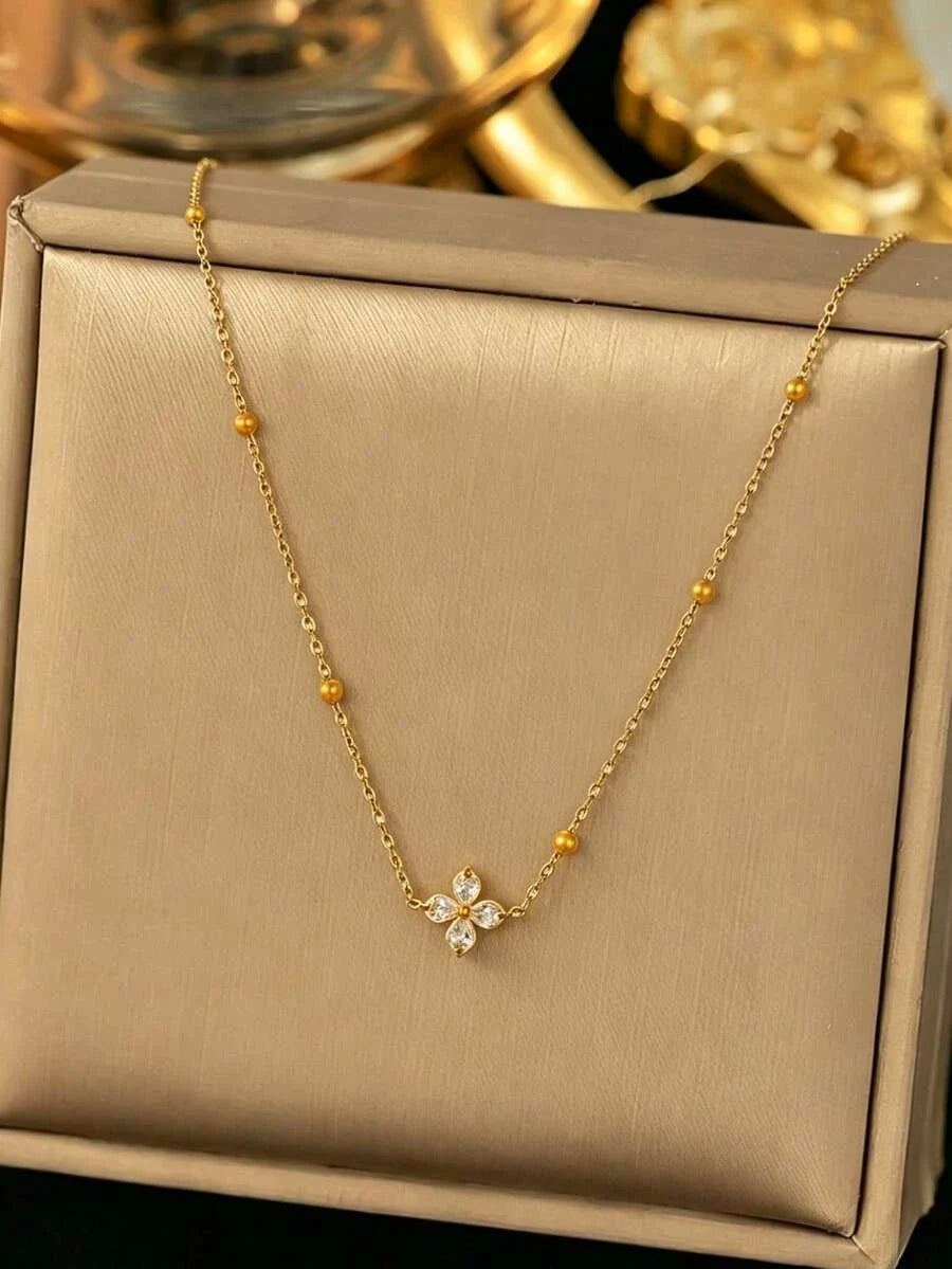 Minimalist Stainless Steel Glass Flower Pendant Necklace