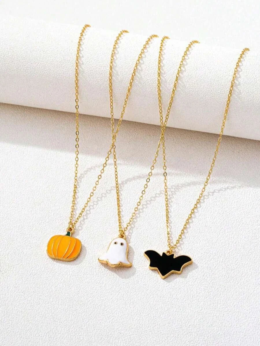 Dark Gothic Halloween Pendant Necklace Set