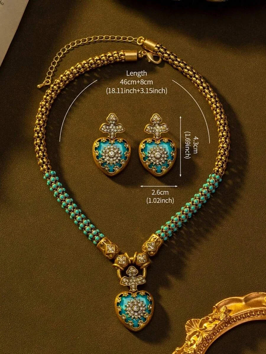 Heart Rhinestone Blue Jewelry Set