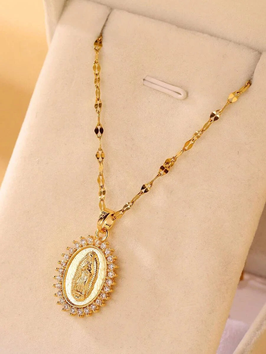 Stainless Steel Virgin Mary Pendant Necklace