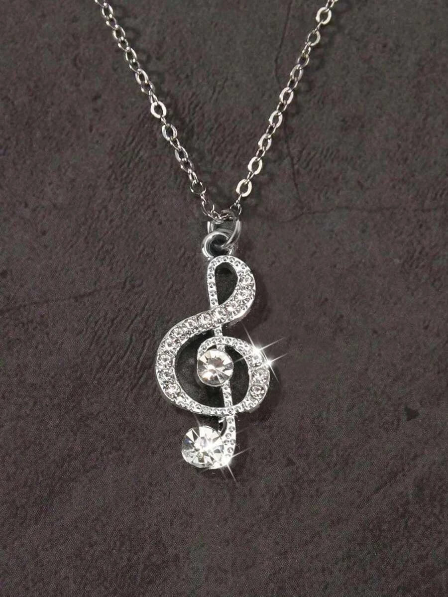 Rhinestone Music Note Necklace