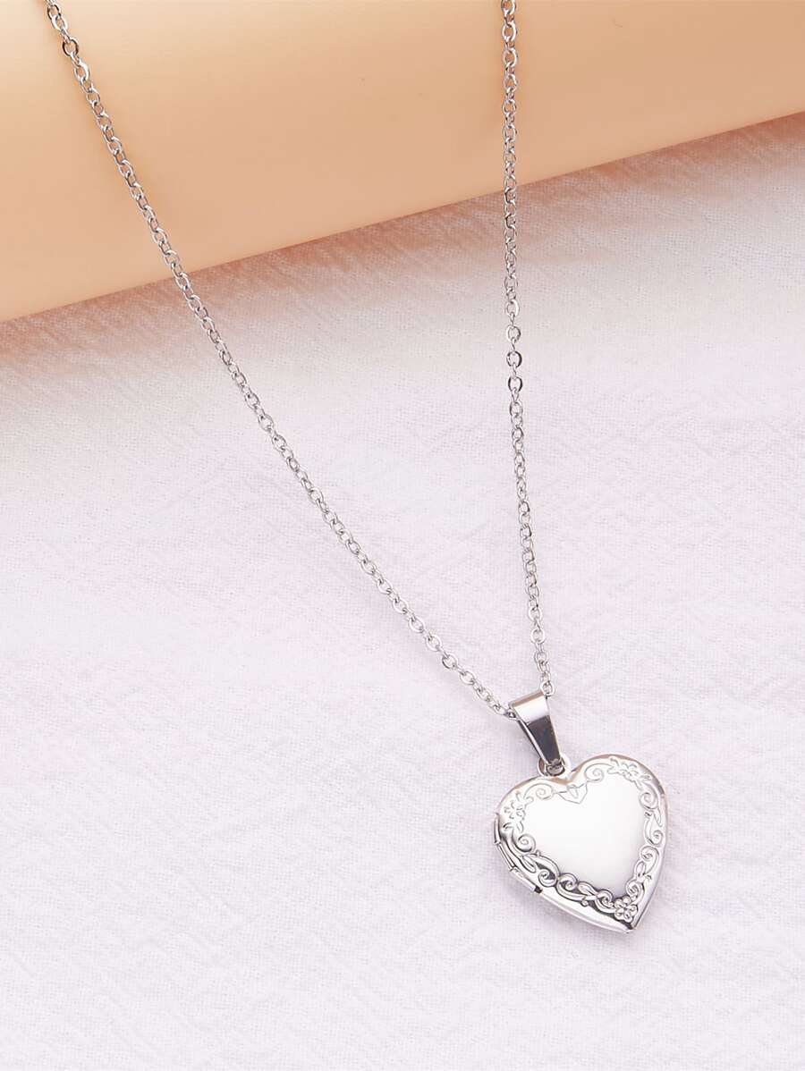 1pc Fashion Stainless Steel Heart Photo Frame Box Pendant Necklace for Women for Daily Decoration Valentines, Mom, Mother, Mother's Day, Gift