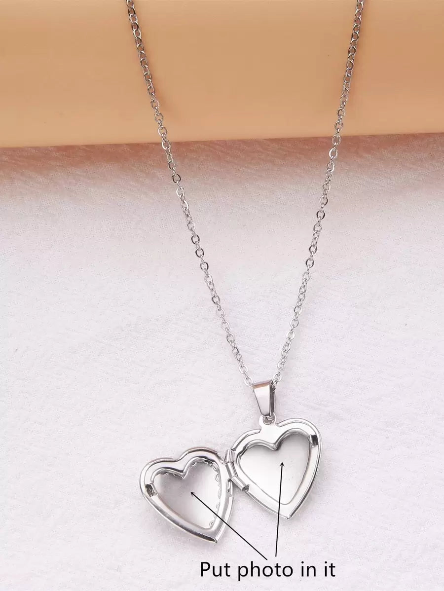 1pc Fashion Stainless Steel Heart Photo Frame Box Pendant Necklace for Women for Daily Decoration Valentines, Mom, Mother, Mother's Day, Gift