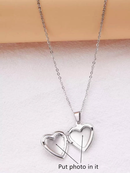 1pc Fashion Stainless Steel Heart Photo Frame Box Pendant Necklace for Women for Daily Decoration Valentines, Mom, Mother, Mother's Day, Gift