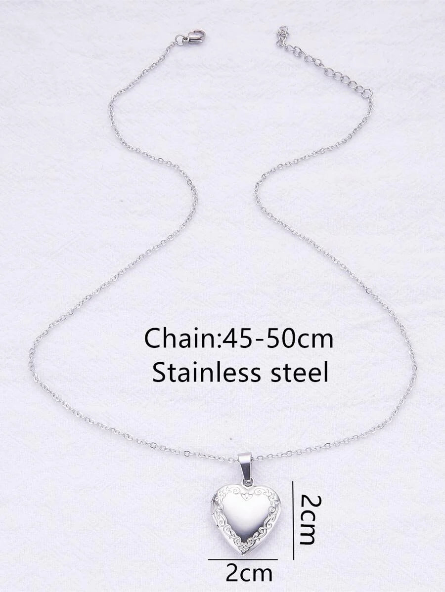 1pc Fashion Stainless Steel Heart Photo Frame Box Pendant Necklace for Women for Daily Decoration Valentines, Mom, Mother, Mother's Day, Gift
