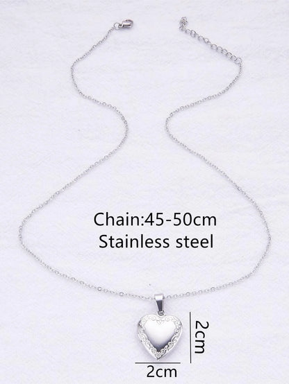 1pc Fashion Stainless Steel Heart Photo Frame Box Pendant Necklace for Women for Daily Decoration Valentines, Mom, Mother, Mother's Day, Gift