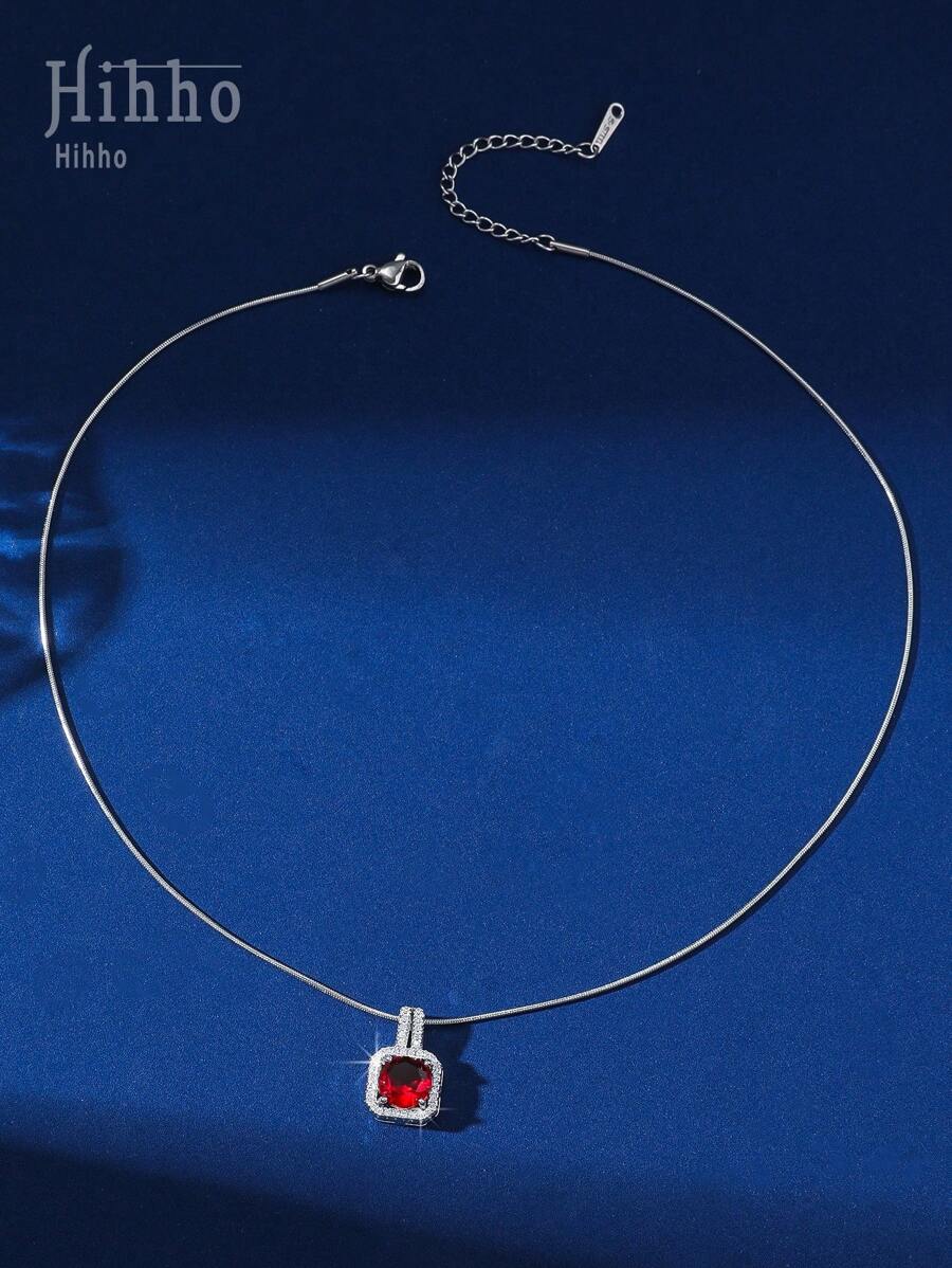 1pc Pink Gemstone Necklace, Gold Snake Bone Chain Luxurious Design, Suitable For Everyday Wear, Dates, Outfit Accessory