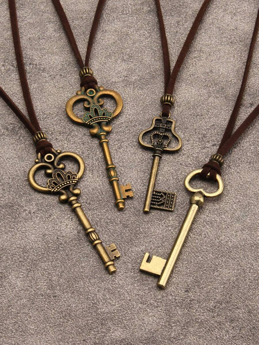 1pc Vintage Copper Tone Alloy Hollow Key Pendant Necklace, Fits For Halloween Cosplay, Couples Daily Wear