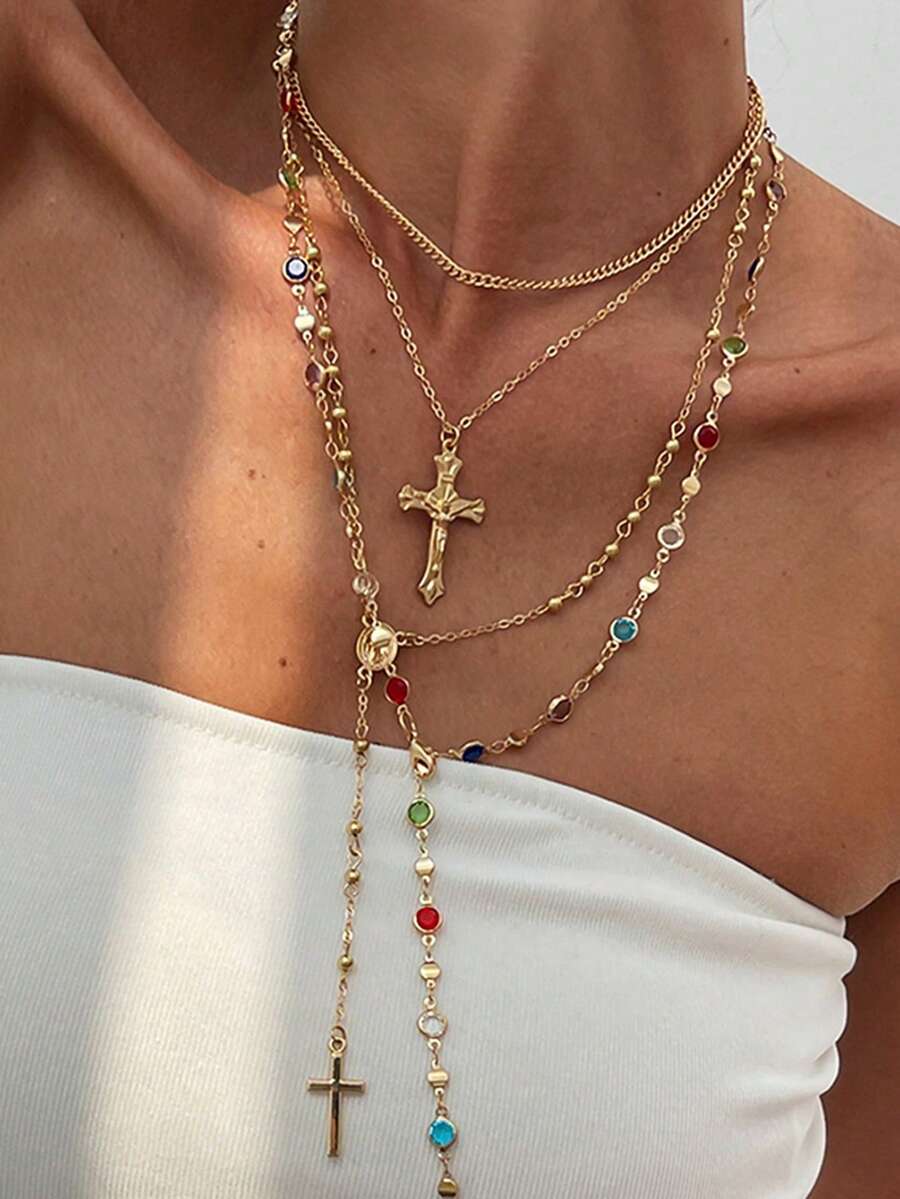 4pcs/Set Bohemian Crystal Tassel Necklace