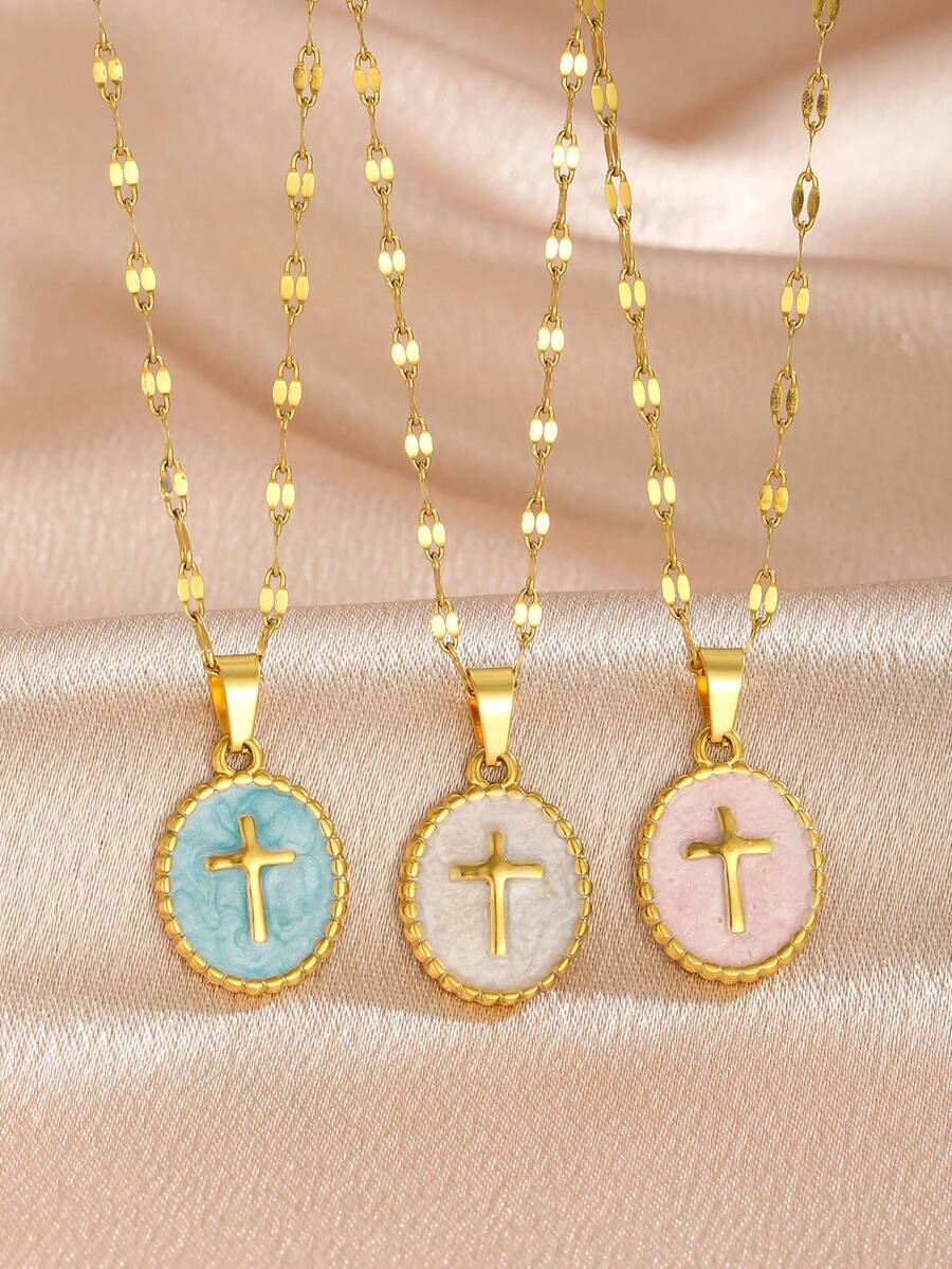 1pc Minimalist Versatile Stainless Steel Cross Pendant Necklace