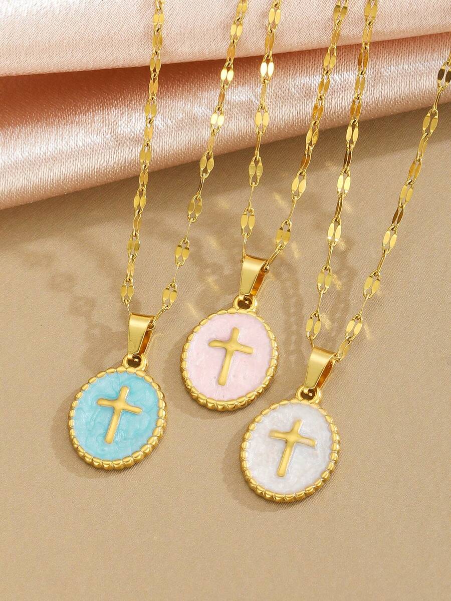 6pcs Y2K Halloween Cross Pendant Layered Necklace Unisex Colorful Enamel Pendant Gothic Style Jewelry Delicate Gold Chain Choker Fashion Gift For Girlfriend
