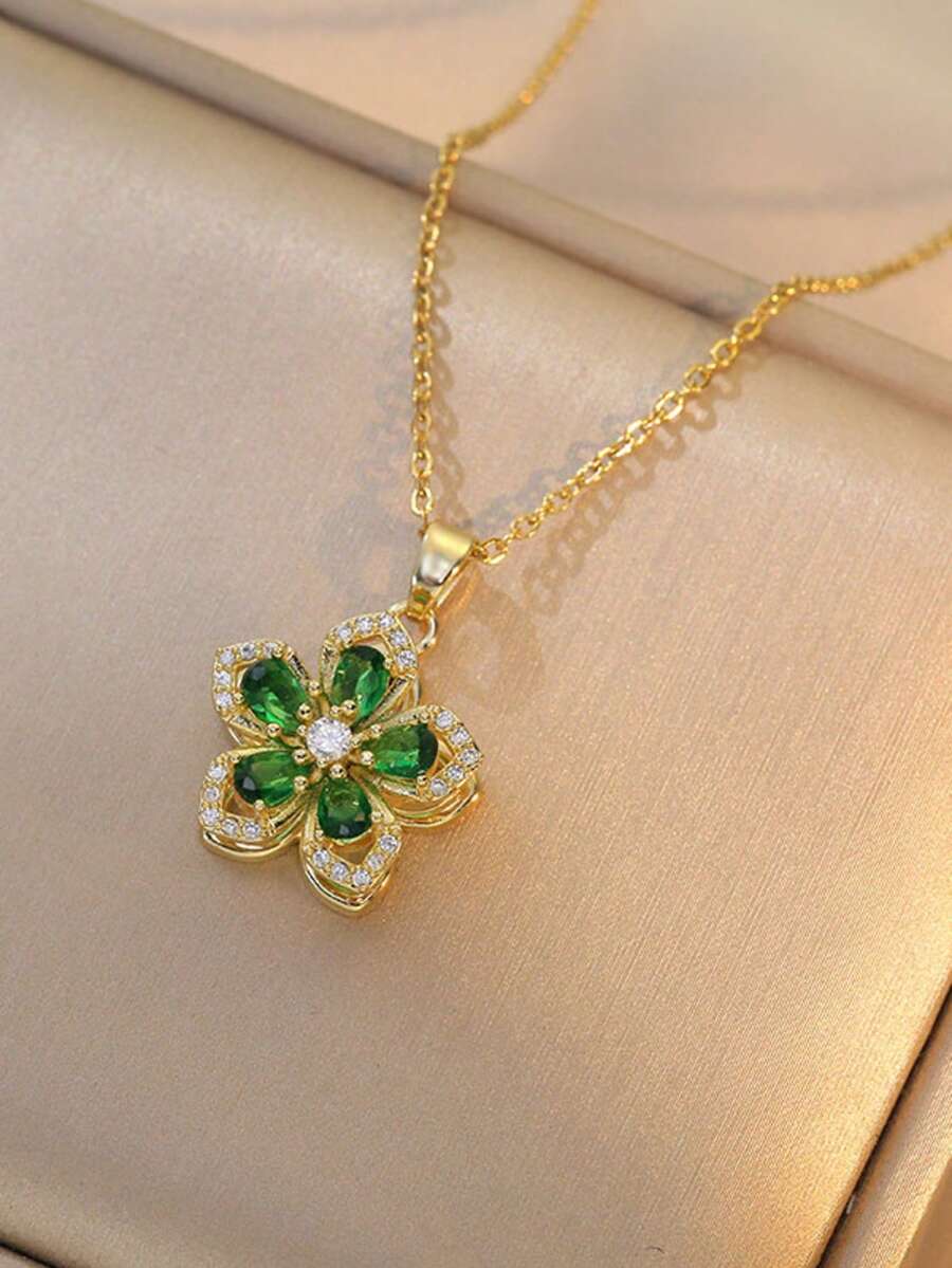 1piece Teen Five-Petaled Flower 360 Rotating Pendant Necklace, Elegant And Luxurious, Niche Design