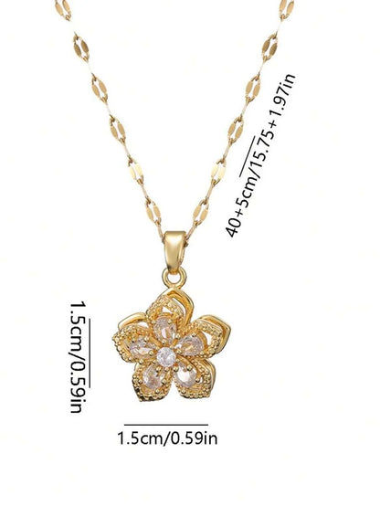1piece Teen Five-Petaled Flower 360 Rotating Pendant Necklace, Elegant And Luxurious, Niche Design
