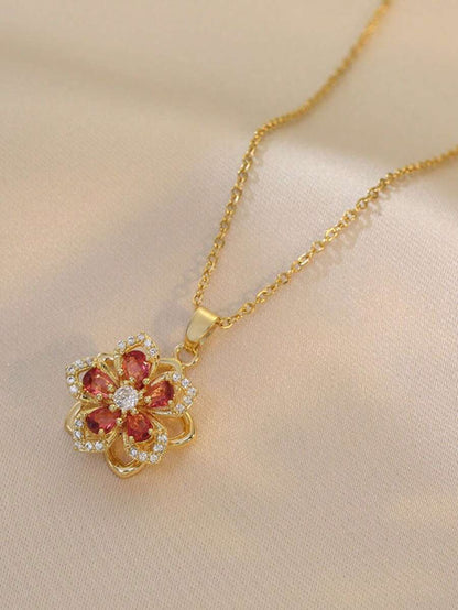1piece Teen Five-Petaled Flower 360 Rotating Pendant Necklace, Elegant And Luxurious, Niche Design