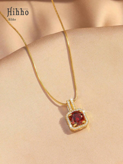 1pc Pink Gemstone Necklace, Gold Snake Bone Chain Luxurious Design, Suitable For Everyday Wear, Dates, Outfit Accessory