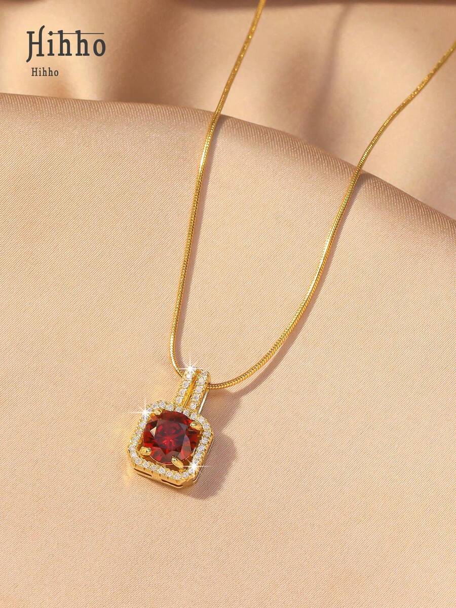 1pc Pink Gemstone Necklace, Gold Snake Bone Chain Luxurious Design, Suitable For Everyday Wear, Dates, Outfit Accessory