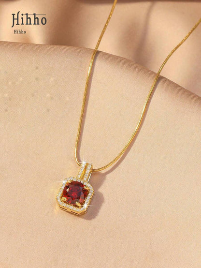1pc Pink Gemstone Necklace, Gold Snake Bone Chain Luxurious Design, Suitable For Everyday Wear, Dates, Outfit Accessory