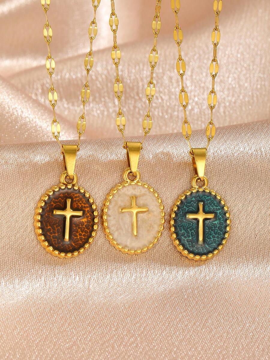 6pcs Y2K Halloween Cross Pendant Layered Necklace Unisex Colorful Enamel Pendant Gothic Style Jewelry Delicate Gold Chain Choker Fashion Gift For Girlfriend