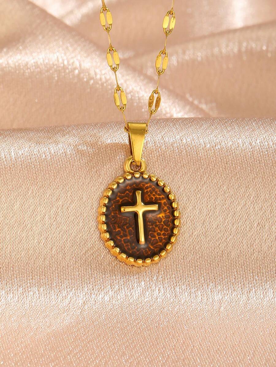6pcs Y2K Halloween Cross Pendant Layered Necklace Unisex Colorful Enamel Pendant Gothic Style Jewelry Delicate Gold Chain Choker Fashion Gift For Girlfriend