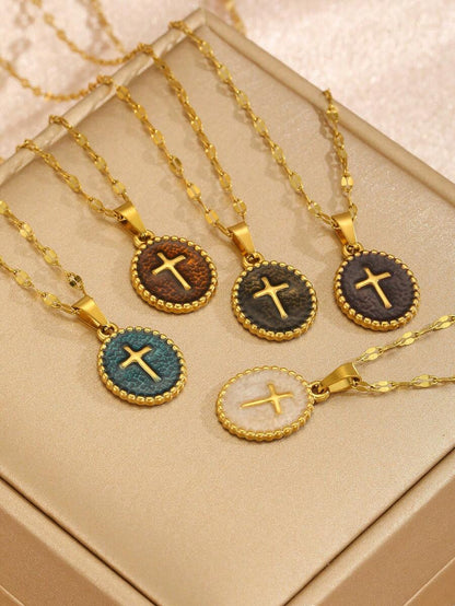 6pcs Y2K Halloween Cross Pendant Layered Necklace Unisex Colorful Enamel Pendant Gothic Style Jewelry Delicate Gold Chain Choker Fashion Gift For Girlfriend