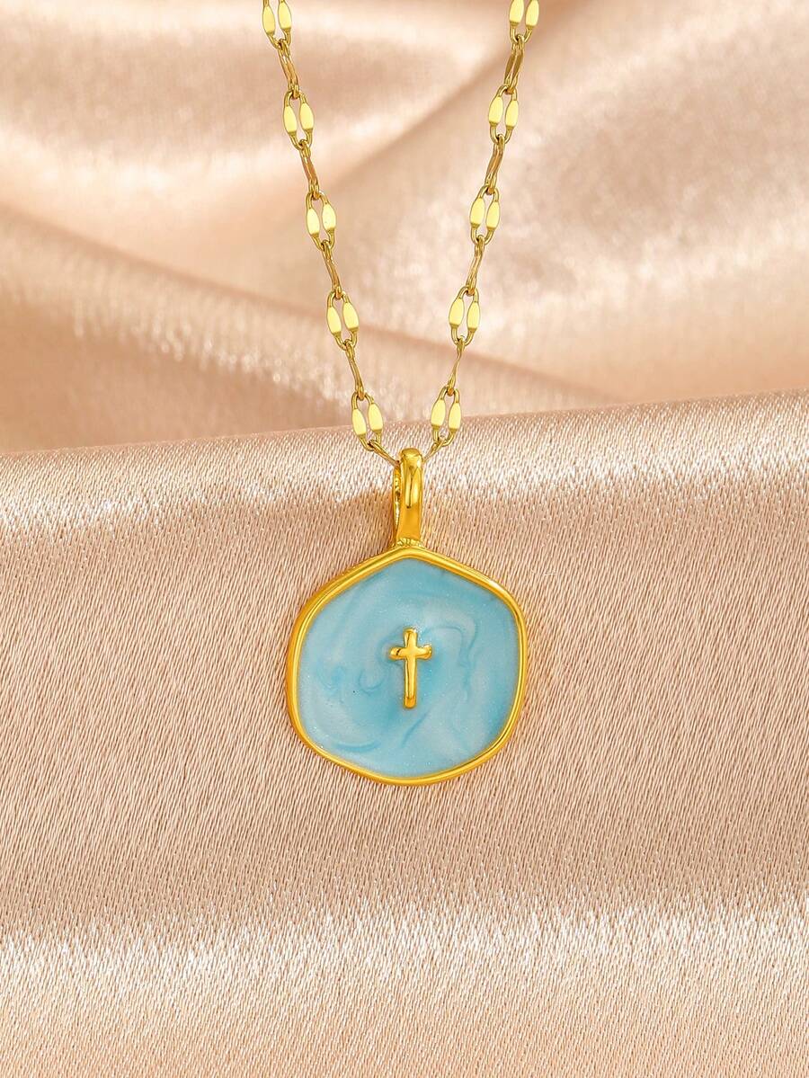 6pcs Y2K Halloween Cross Pendant Layered Necklace Unisex Colorful Enamel Pendant Gothic Style Jewelry Delicate Gold Chain Choker Fashion Gift For Girlfriend