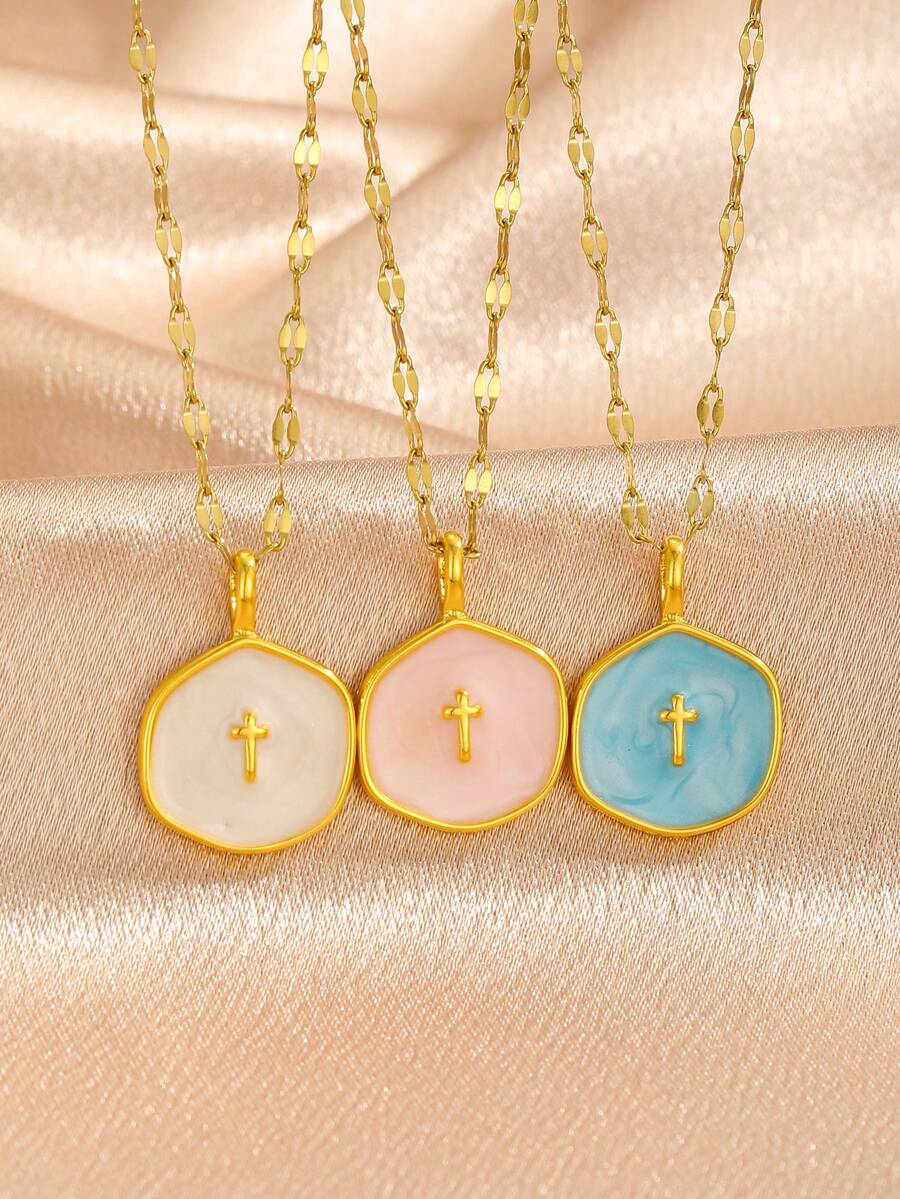 6pcs Y2K Halloween Cross Pendant Layered Necklace Unisex Colorful Enamel Pendant Gothic Style Jewelry Delicate Gold Chain Choker Fashion Gift For Girlfriend