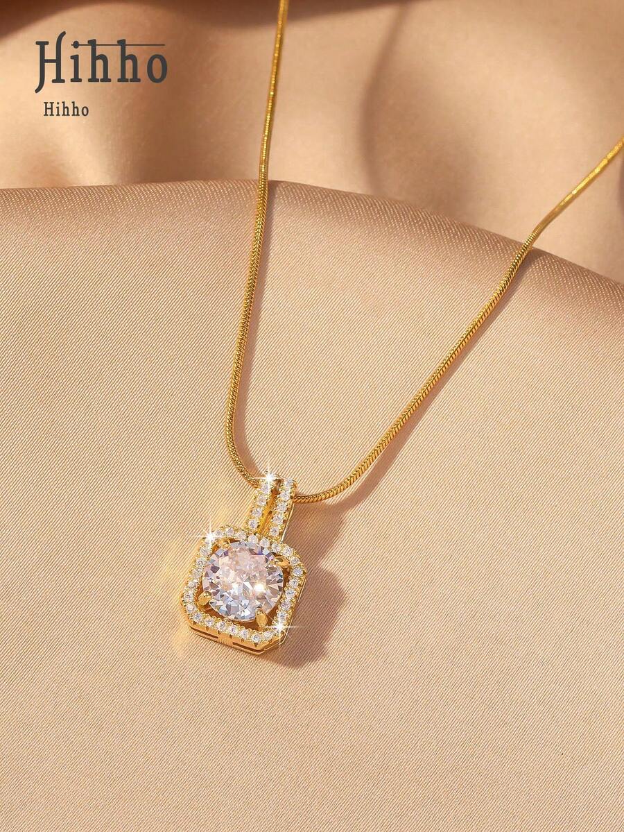 1pc Pink Gemstone Necklace, Gold Snake Bone Chain Luxurious Design, Suitable For Everyday Wear, Dates, Outfit Accessory