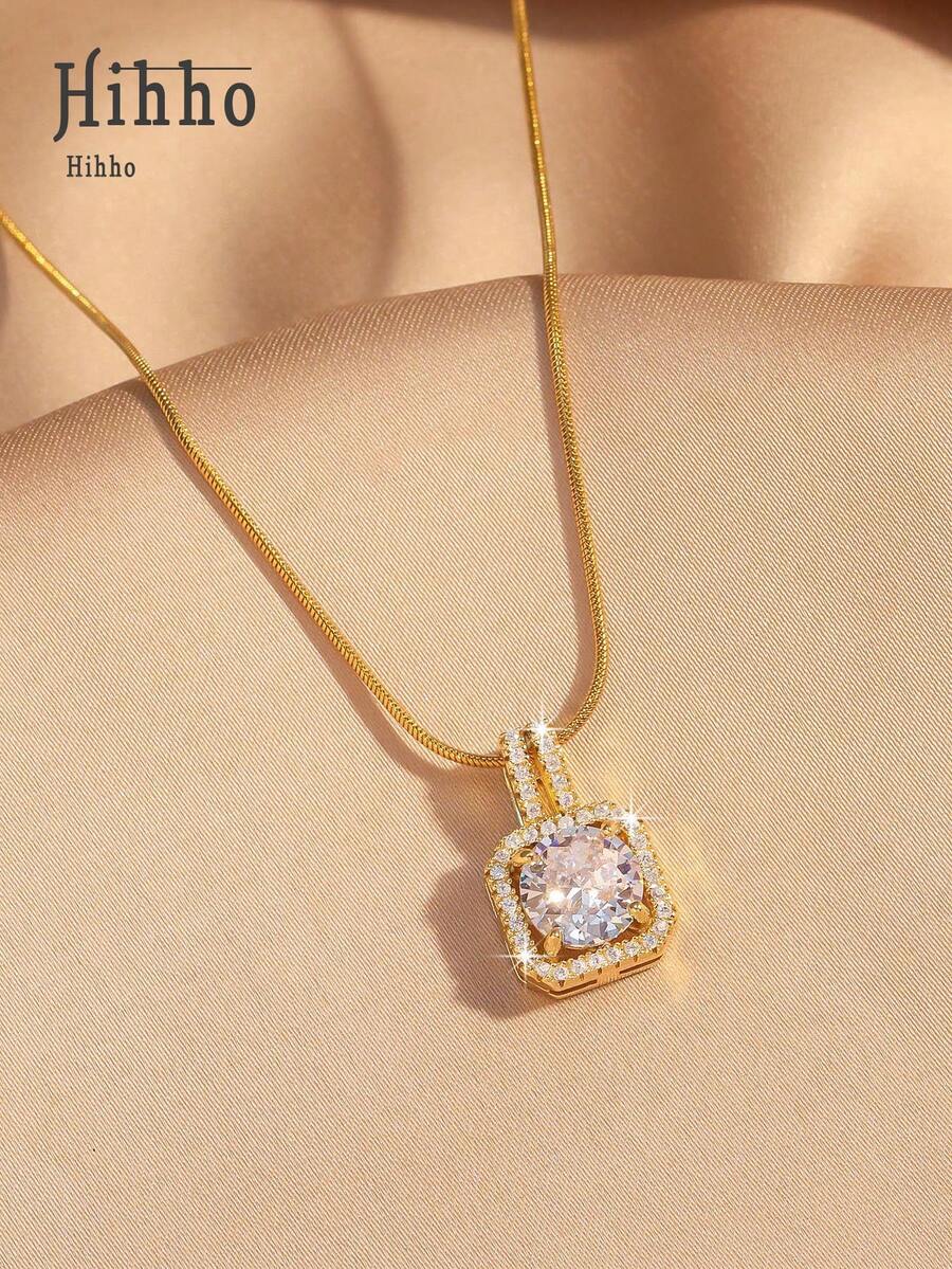 1pc Pink Gemstone Necklace, Gold Snake Bone Chain Luxurious Design, Suitable For Everyday Wear, Dates, Outfit Accessory