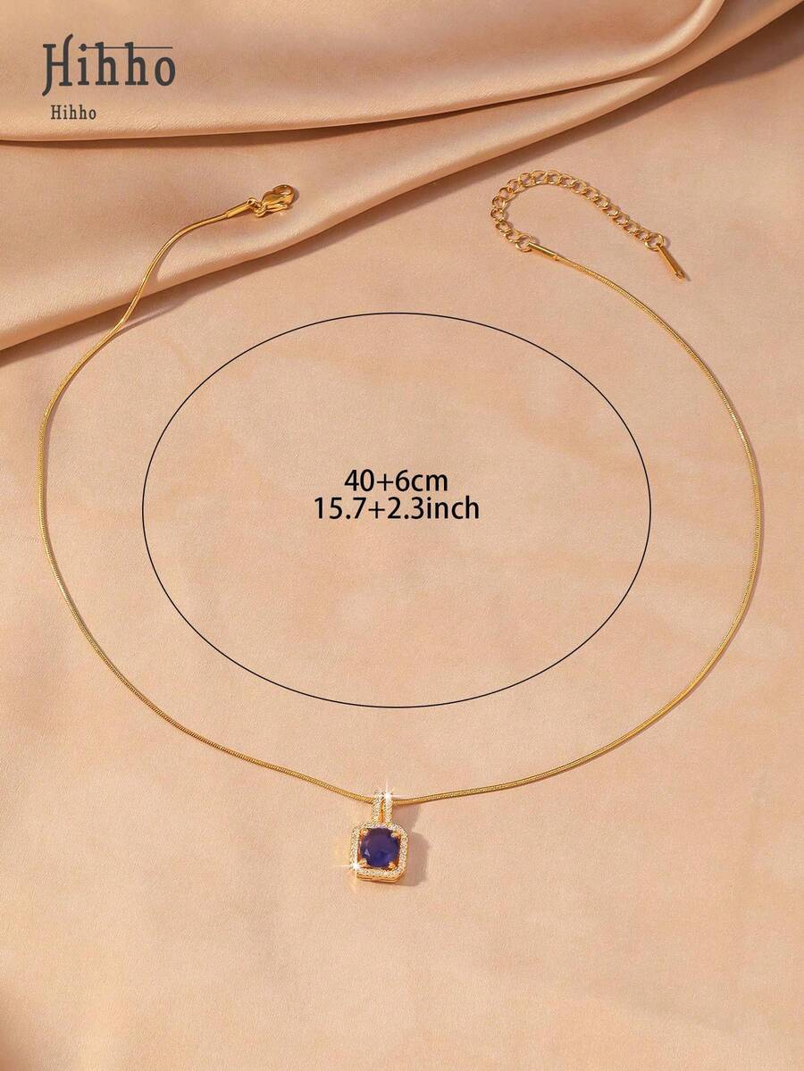 1pc Pink Gemstone Necklace, Gold Snake Bone Chain Luxurious Design, Suitable For Everyday Wear, Dates, Outfit Accessory