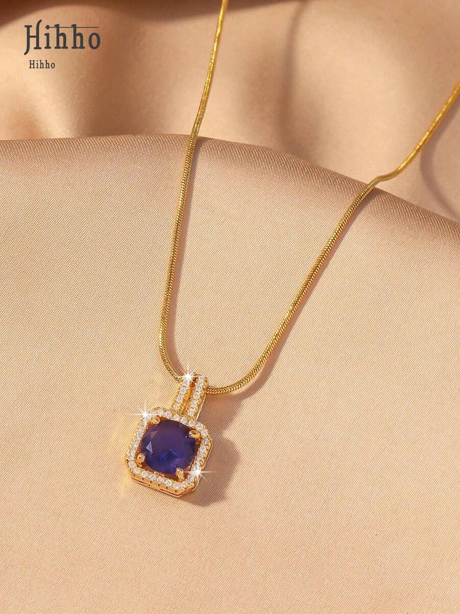 1pc Pink Gemstone Necklace, Gold Snake Bone Chain Luxurious Design, Suitable For Everyday Wear, Dates, Outfit Accessory