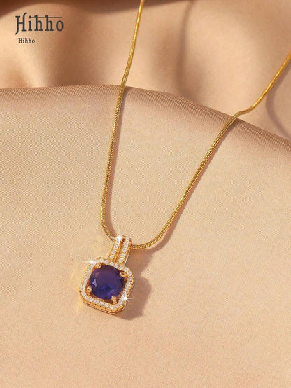 1pc Pink Gemstone Necklace, Gold Snake Bone Chain Luxurious Design, Suitable For Everyday Wear, Dates, Outfit Accessory