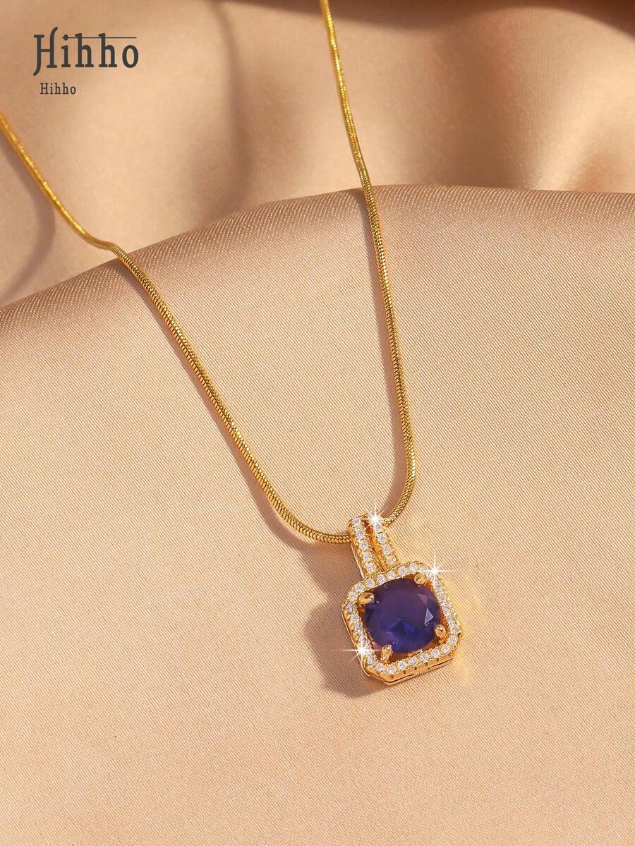 1pc Pink Gemstone Necklace, Gold Snake Bone Chain Luxurious Design, Suitable For Everyday Wear, Dates, Outfit Accessory