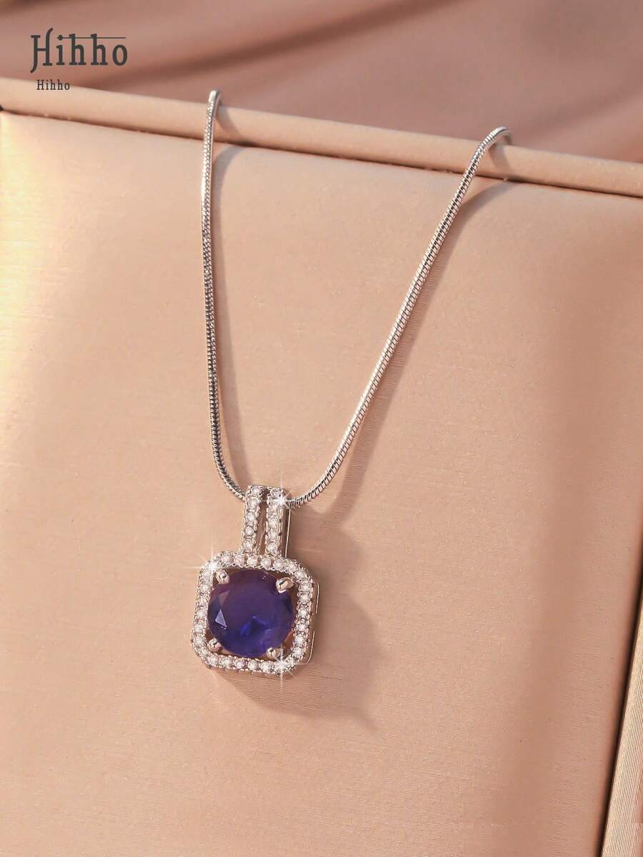1pc Pink Gemstone Necklace, Gold Snake Bone Chain Luxurious Design, Suitable For Everyday Wear, Dates, Outfit Accessory