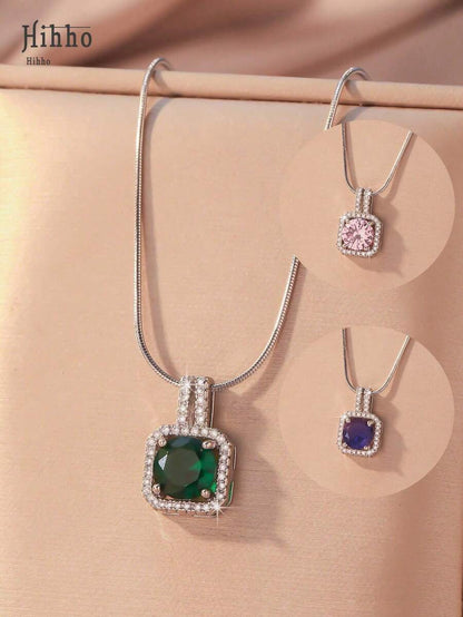 1pc Pink Gemstone Necklace, Gold Snake Bone Chain Luxurious Design, Suitable For Everyday Wear, Dates, Outfit Accessory