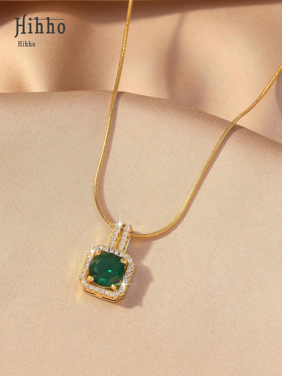 1pc Pink Gemstone Necklace, Gold Snake Bone Chain Luxurious Design, Suitable For Everyday Wear, Dates, Outfit Accessory