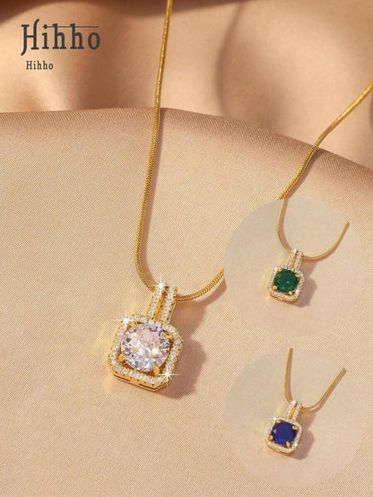 1pc Pink Gemstone Necklace, Gold Snake Bone Chain Luxurious Design, Suitable For Everyday Wear, Dates, Outfit Accessory