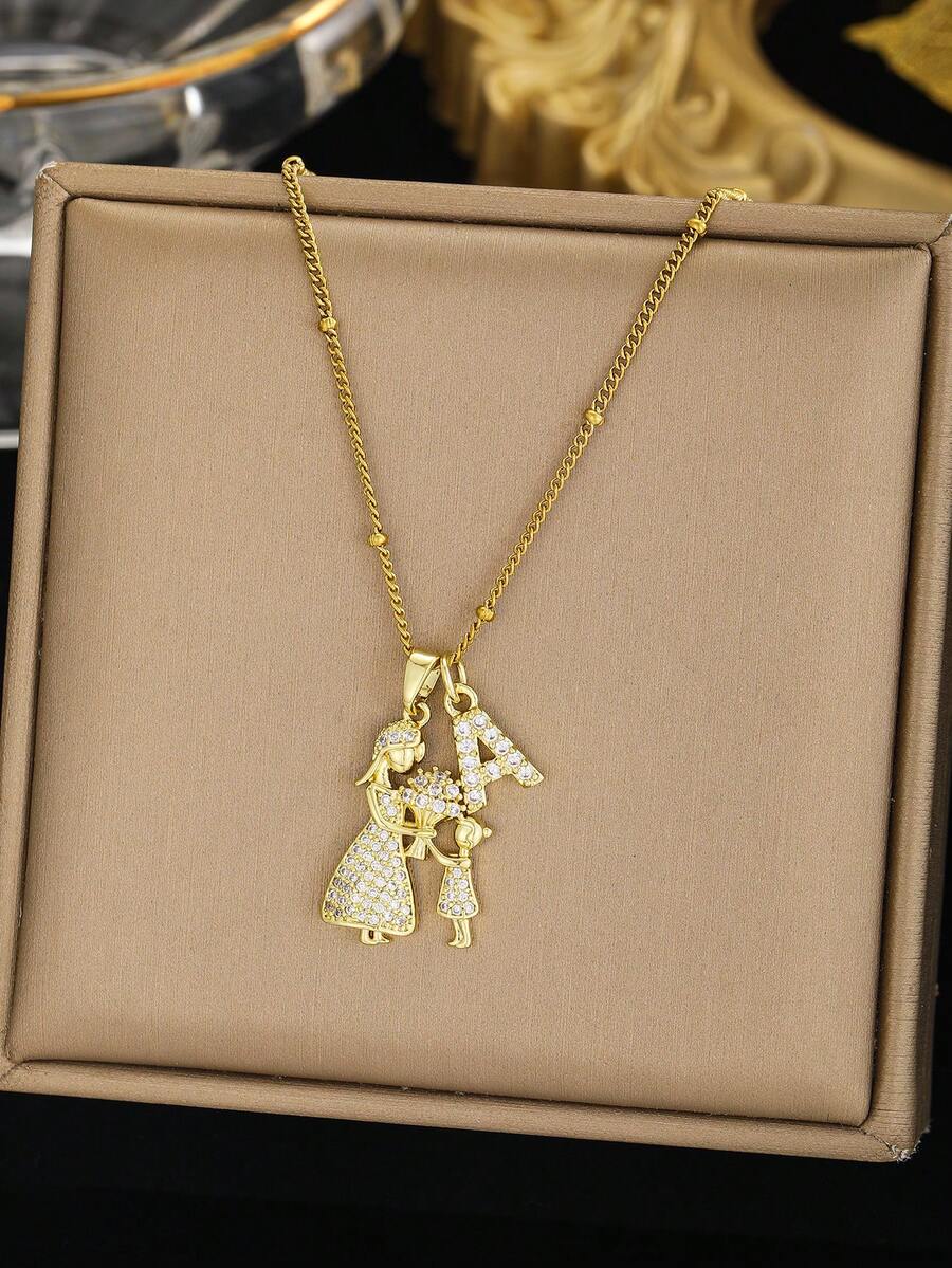 1pc Elegant Vintage Mini Initial Gold Mother