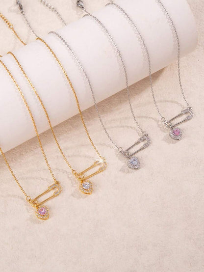 1pc Fashion Safety Pin Heart Pendant Necklace For Women