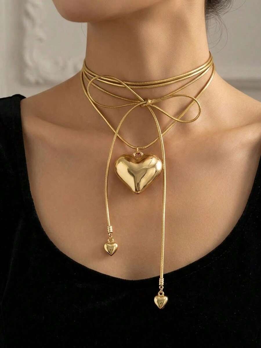 1pc Fashionable Cute Gold Heart-Shaped Chain Pendant, Multi-Layer Heart Design, Suitable For Holidays, Dates And Daily Wear