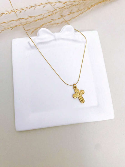 1pc Stainless Steel Waterproof Non-Fading Vintage Gold Floral Cross Pendant Necklace, Suitable For Women's Daily Wear