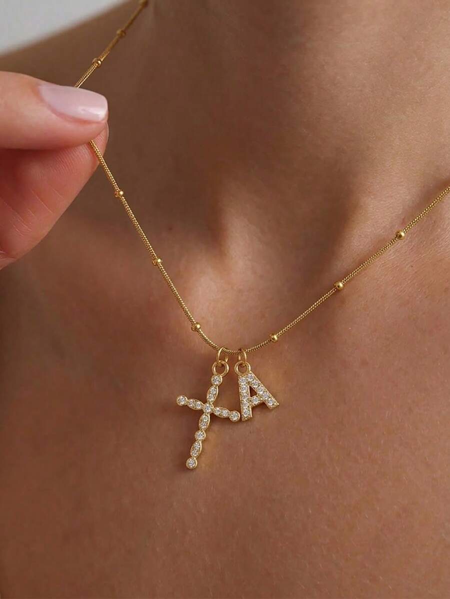 1pc Elegant Vintage Mini Initial Gold Mother