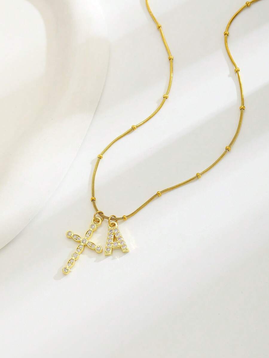 1pc Elegant Vintage Mini Initial Gold Mother