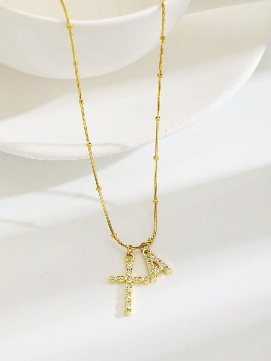 1pc Elegant Vintage Mini Initial Gold Mother