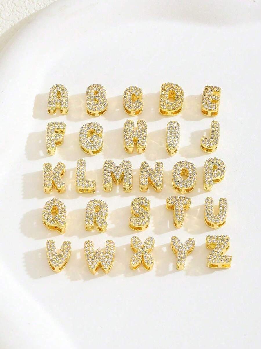 3pcs/Set Mini Vintage Cute 3D Bubble Cube Cubic Zirconia Gold Initial Pendant Necklace, Shiny A-Z Letter Chain, Personalized Y2K Women's Jewelry Gift