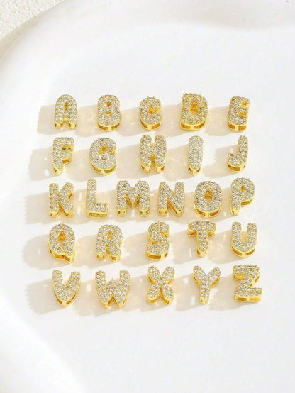 3pcs/Set Mini Vintage Cute 3D Bubble Cube Cubic Zirconia Gold Initial Pendant Necklace, Shiny A-Z Letter Chain, Personalized Y2K Women's Jewelry Gift
