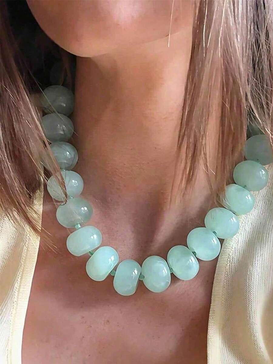 1pc Bohemian Style Casual Multicolor Gradient "Dopamine Style" Beaded Necklace, Suitable For Daily Wear And Festival Occasions