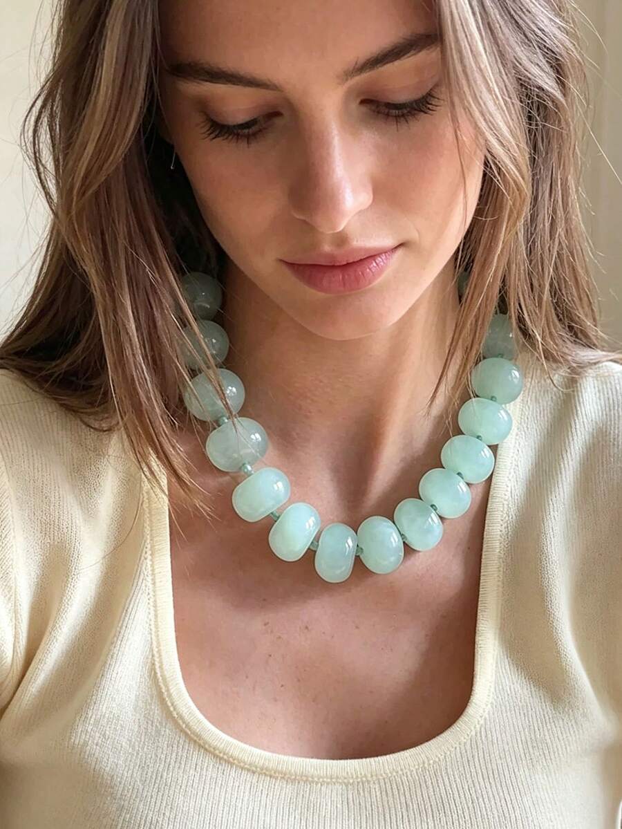 1pc Bohemian Style Casual Multicolor Gradient "Dopamine Style" Beaded Necklace, Suitable For Daily Wear And Festival Occasions