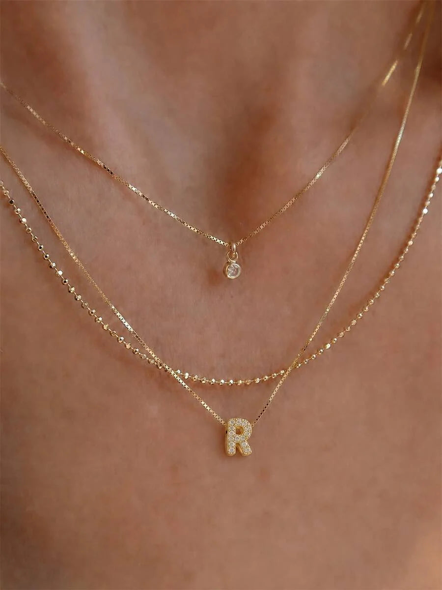 3pcs/Set Mini Vintage Cute 3D Bubble Cube Cubic Zirconia Gold Initial Pendant Necklace, Shiny A-Z Letter Chain, Personalized Y2K Women's Jewelry Gift