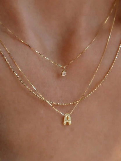 3pcs/Set Mini Vintage Cute 3D Bubble Cube Cubic Zirconia Gold Initial Pendant Necklace, Shiny A-Z Letter Chain, Personalized Y2K Women's Jewelry Gift