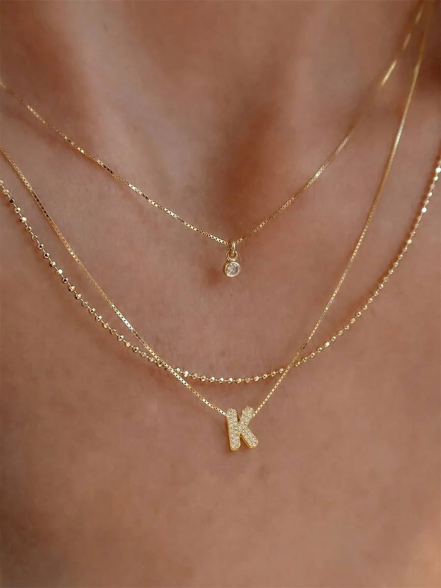 3pcs/Set Mini Vintage Cute 3D Bubble Cube Cubic Zirconia Gold Initial Pendant Necklace, Shiny A-Z Letter Chain, Personalized Y2K Women's Jewelry Gift